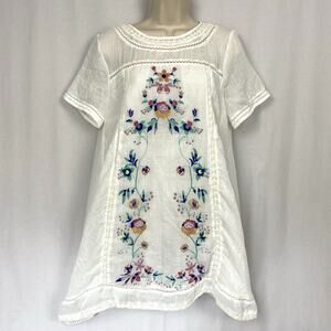 Umgee Tunic Top Women Small White Embroidered Floral Gauze Flowy Coquette Dainty